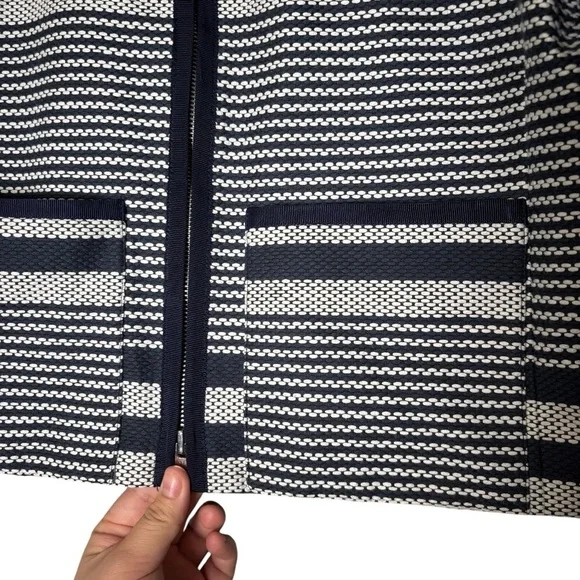 J. Crew Women's Long Sleeve Striped Full Zip up Tweed Jacket Blue/White Size 10 - Picture 4 of 7